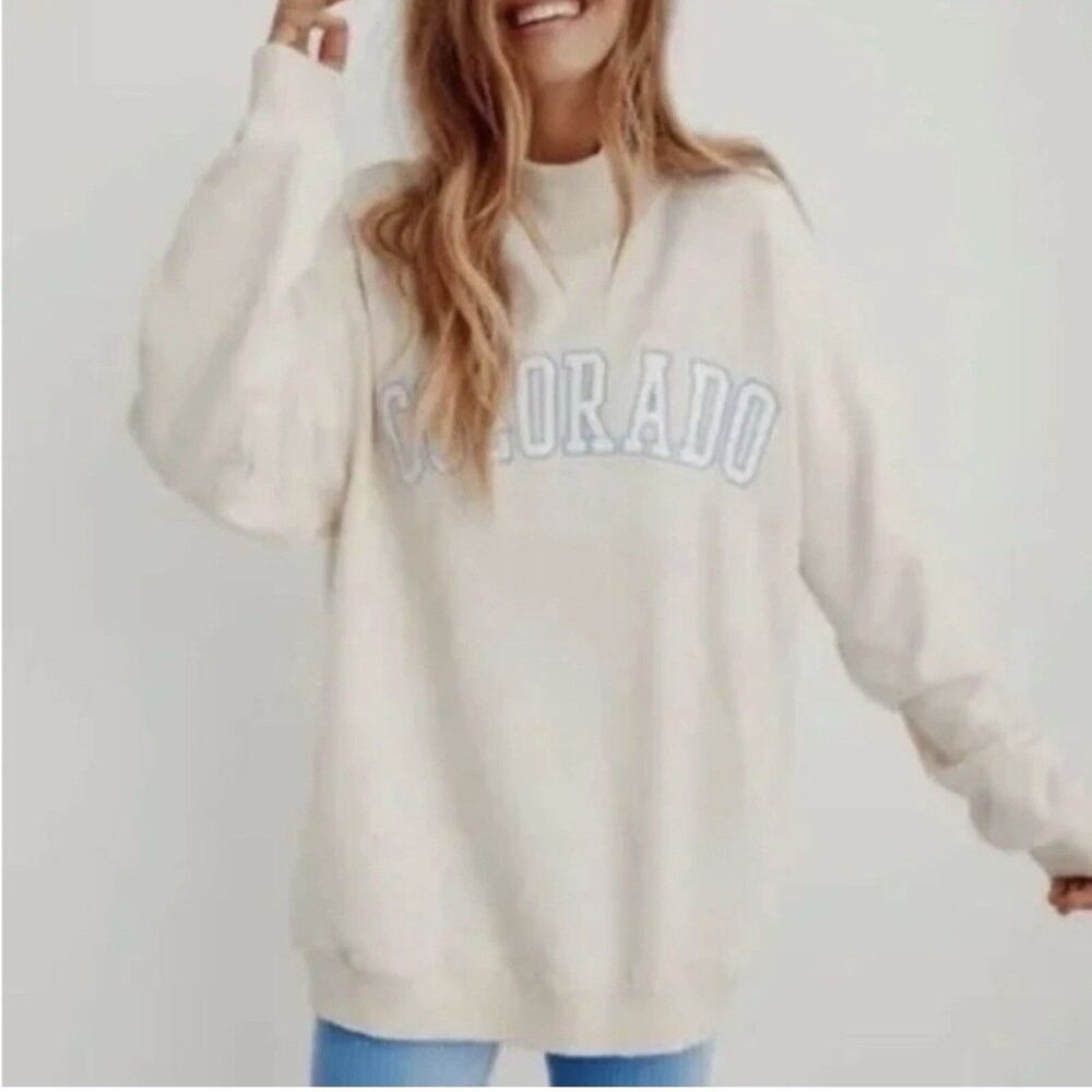 Aerie Colorado Sweatshirt XL Women’s  Embroidered Mock Neck Pullover Pocket